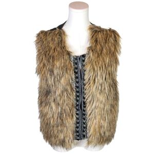 Miss Me Y2K Faux Fur Vest M Knit Back Beaded Boho Cottagecore Festival